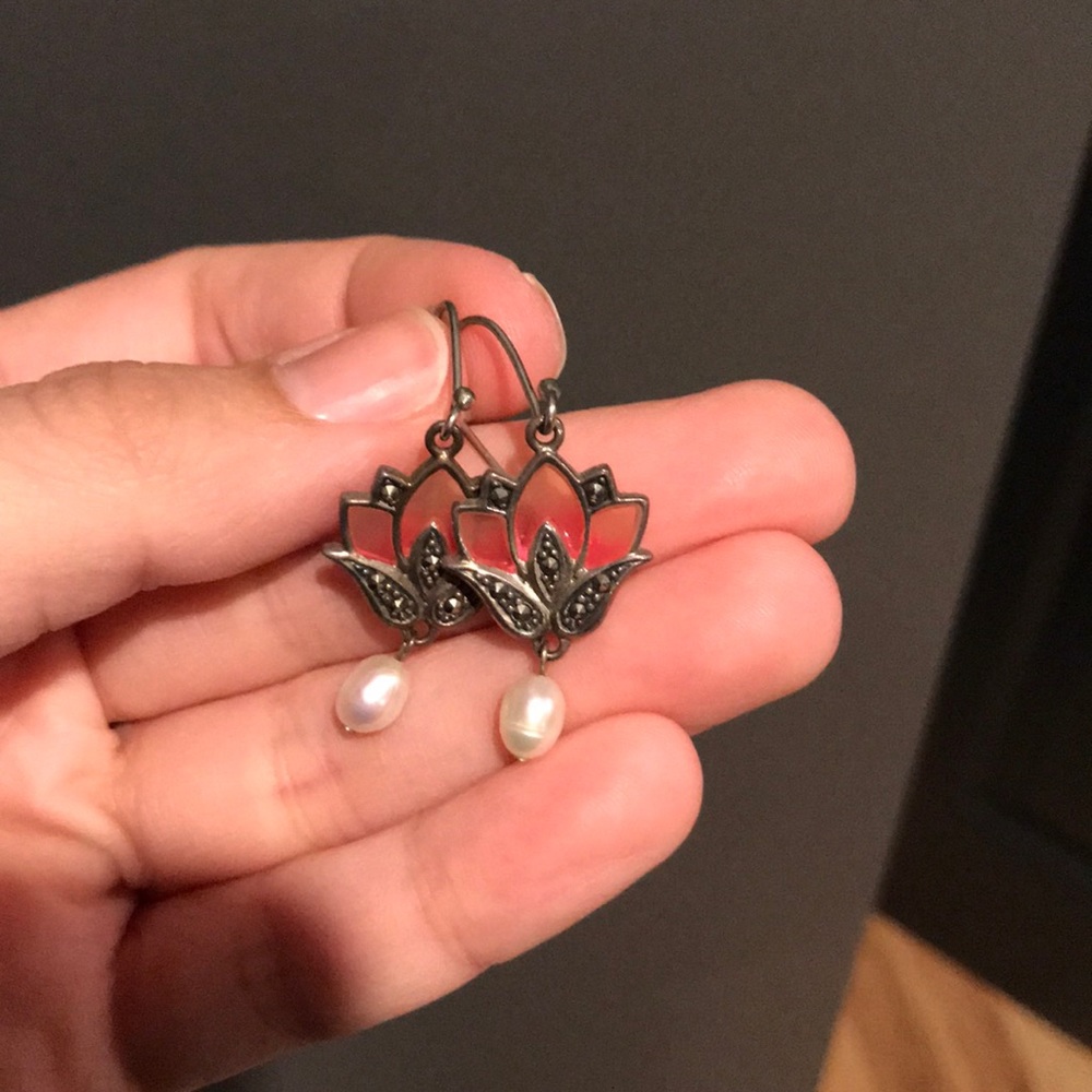 Pink flower earrings
